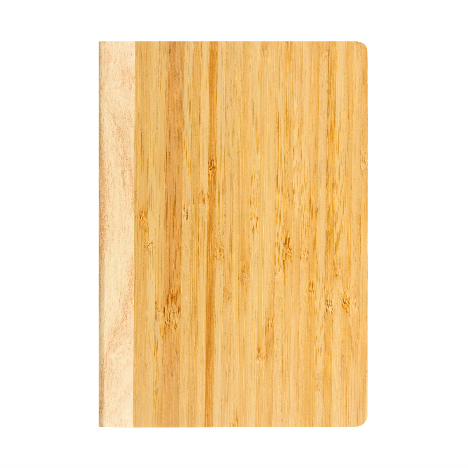 A bamboo notebook with a natural wood finish, featuring a sleek, minimalist design.