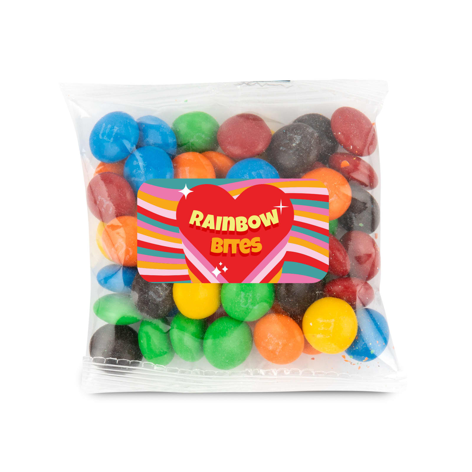 A 50-gram cello bag filled with colorful M&M's candies, labeled as 