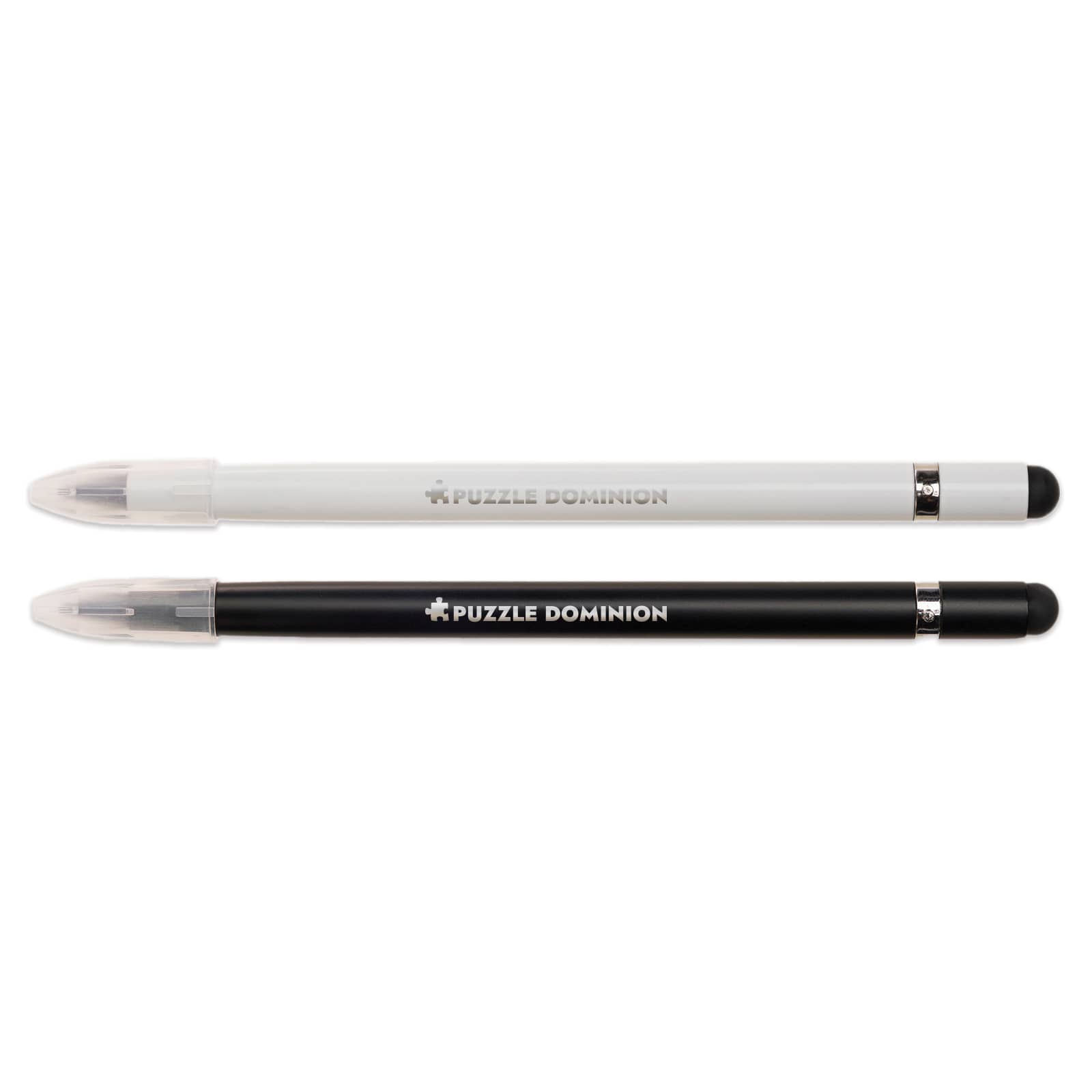 Two Mirage Aluminium Inkless Pens in black and white, featuring the branding 