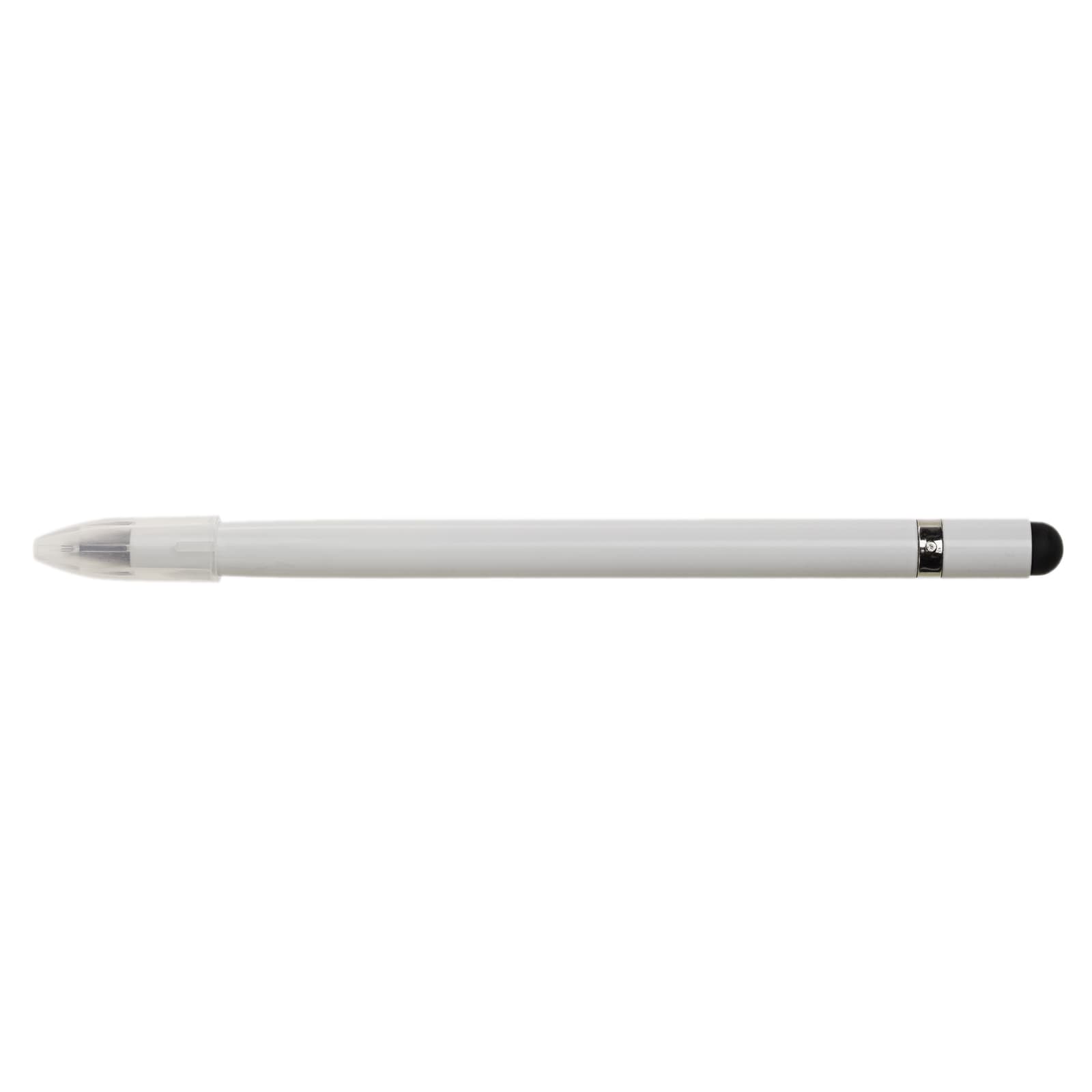 A sleek, inkless pen with a white barrel and a black tip, designed for smooth writing.