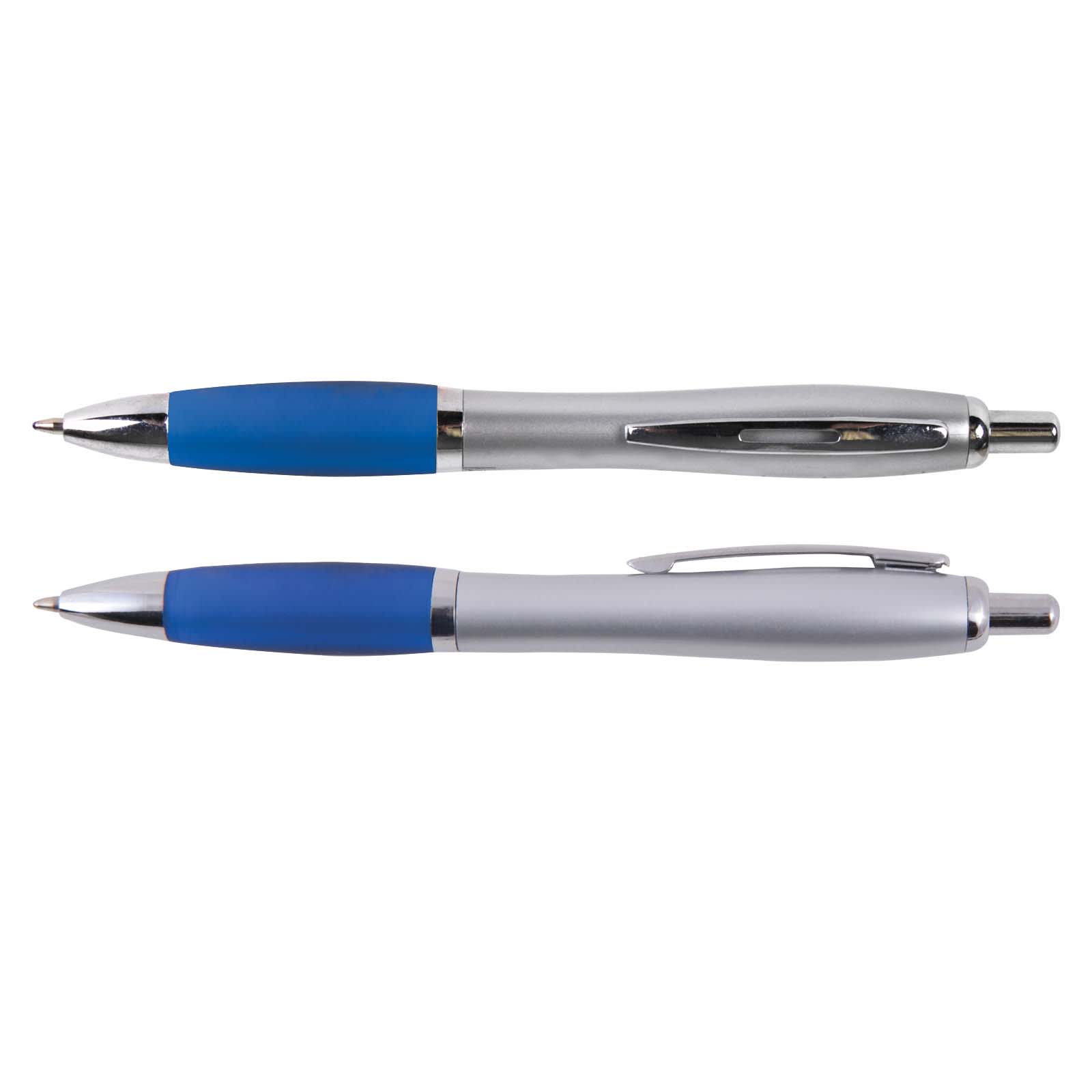 A pair of Concorde pens featuring a silver barrel and bright orange rubber grip sections.