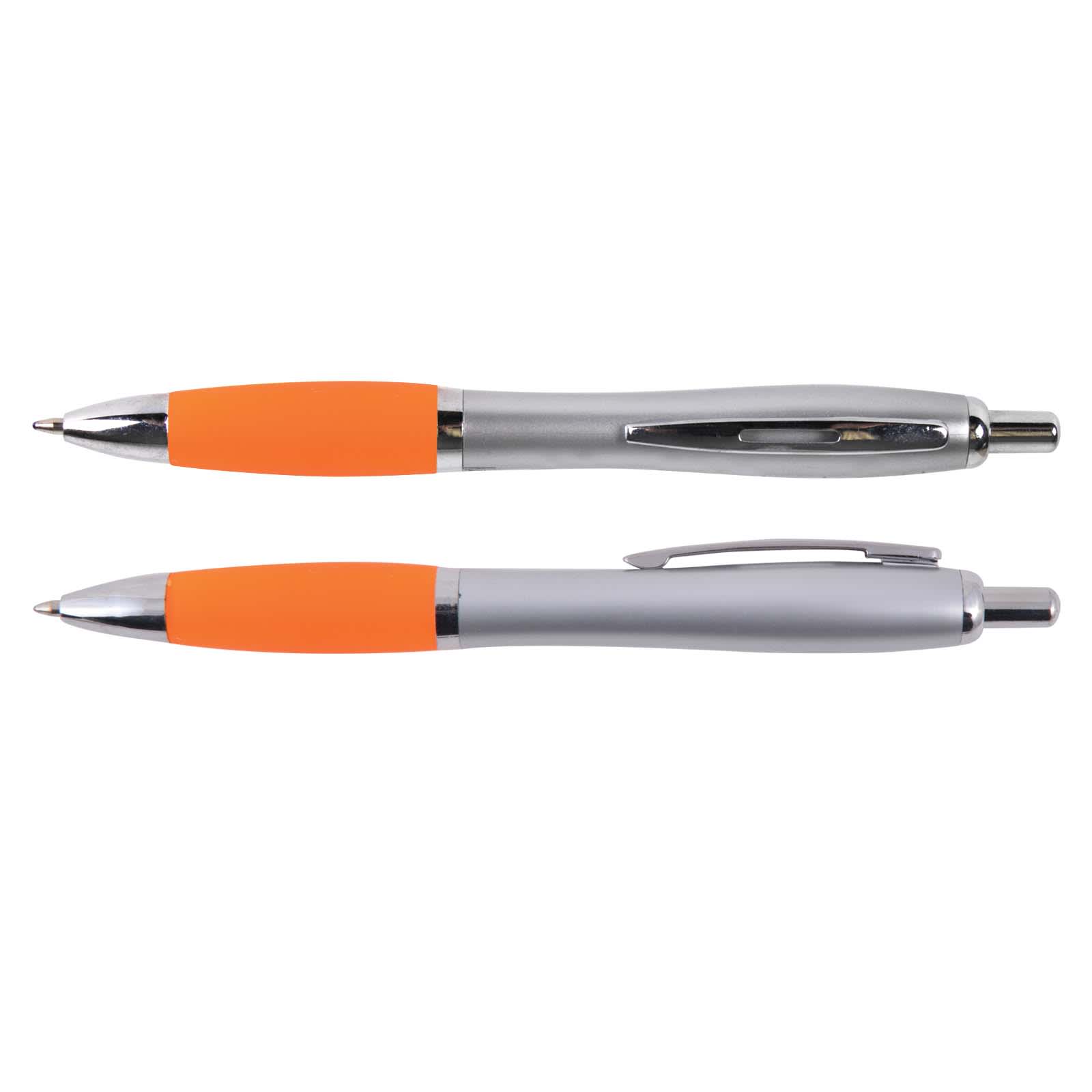 A metal pen featuring a sleek silver body with a purple grip and accents, available in two variations.