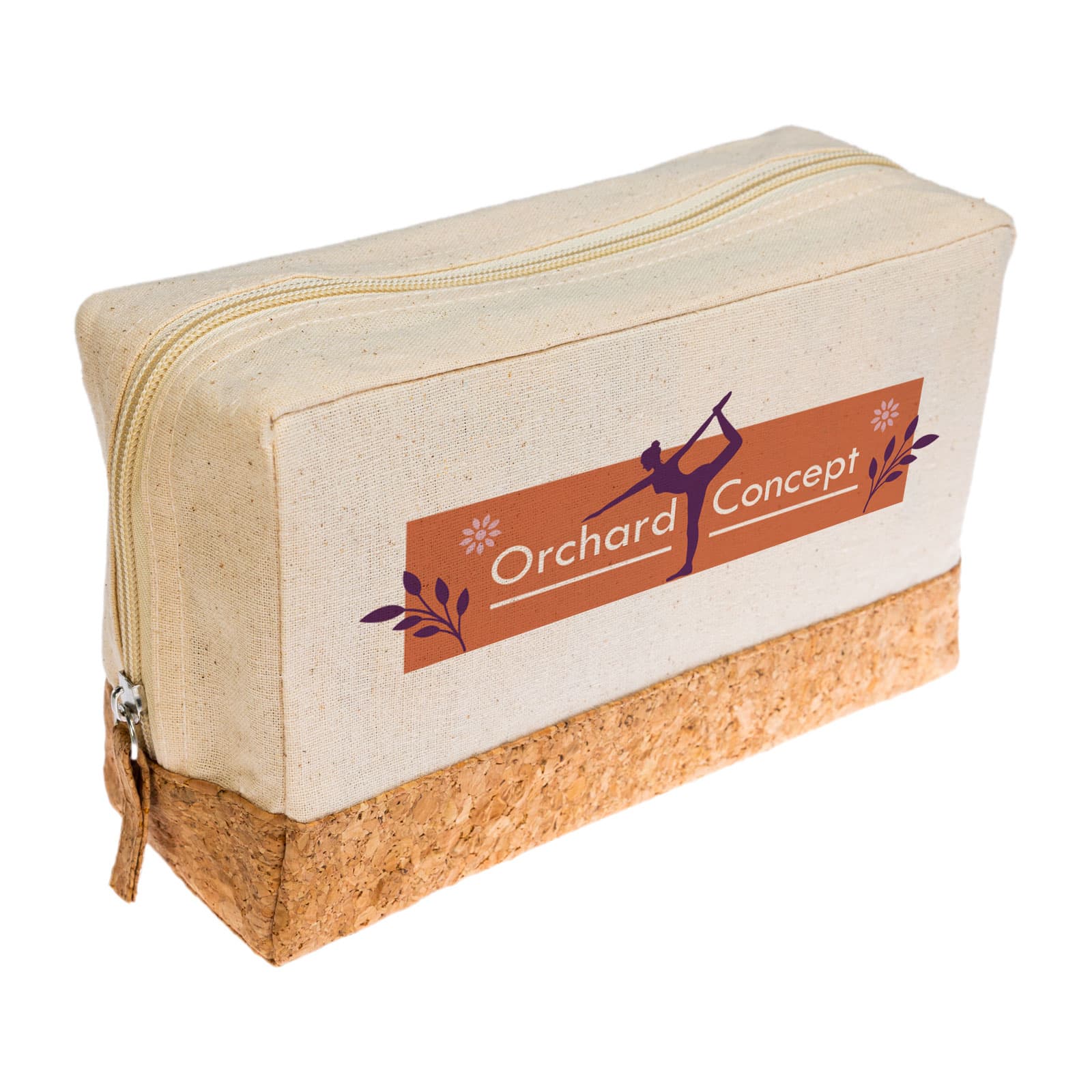 A cork utility case featuring a beige canvas exterior and a cork bottom, branded with the 