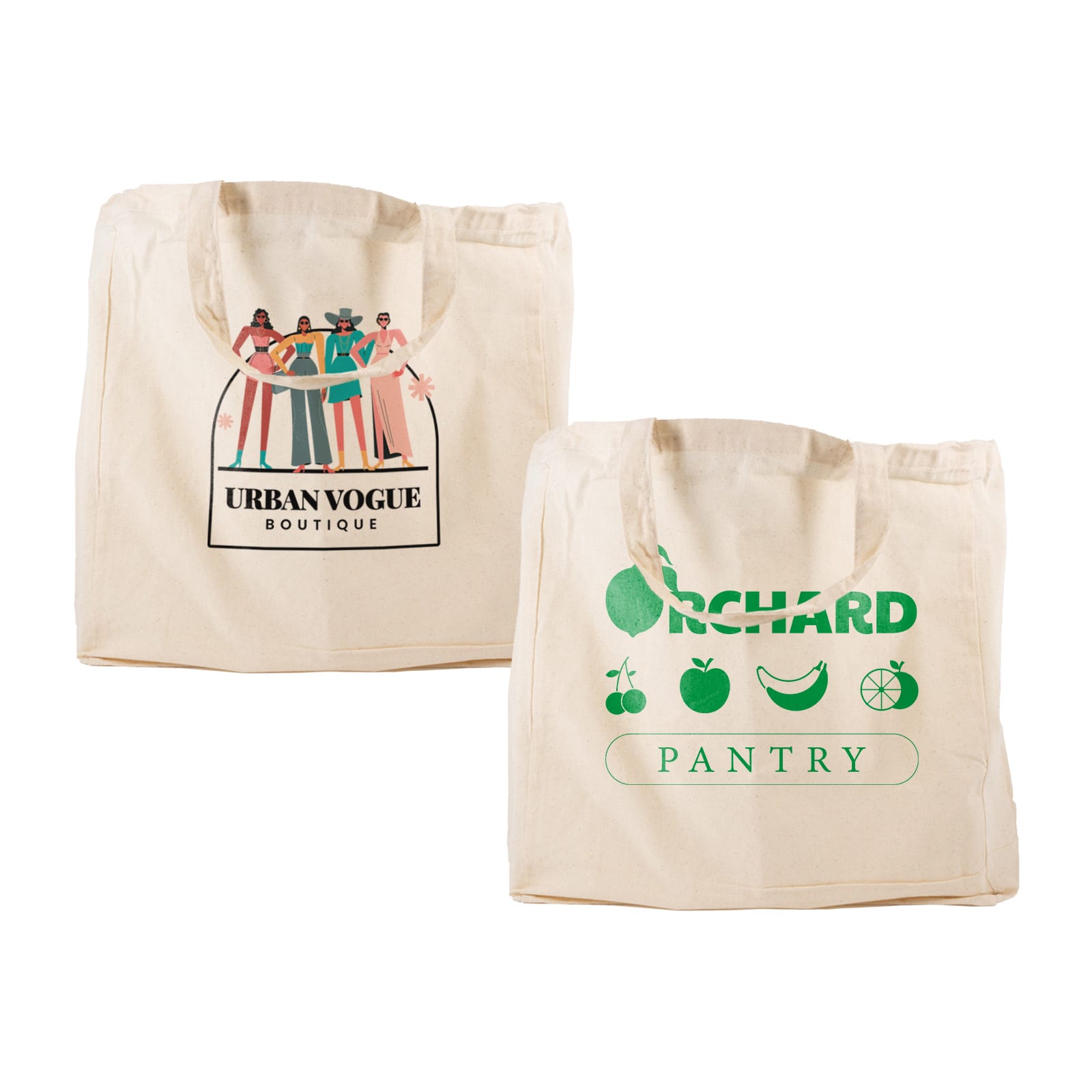 A beige reusable calico bag with short handles held by a person, featuring a simple design and no visible branding.