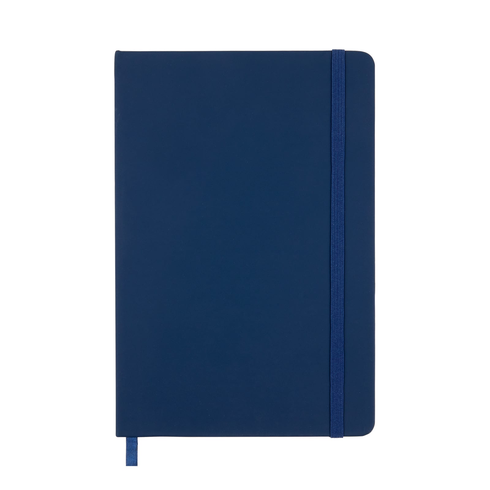 A dark blue Venture A5 Notebook featuring a smooth cover and an elastic band closure.