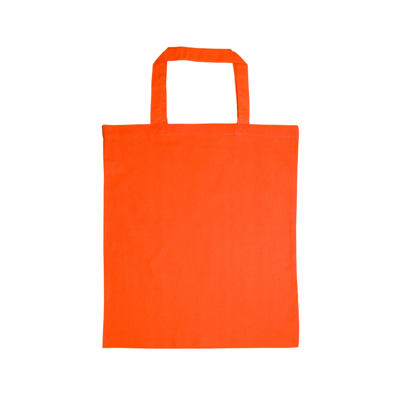 A blue cotton tote bag with short handles.