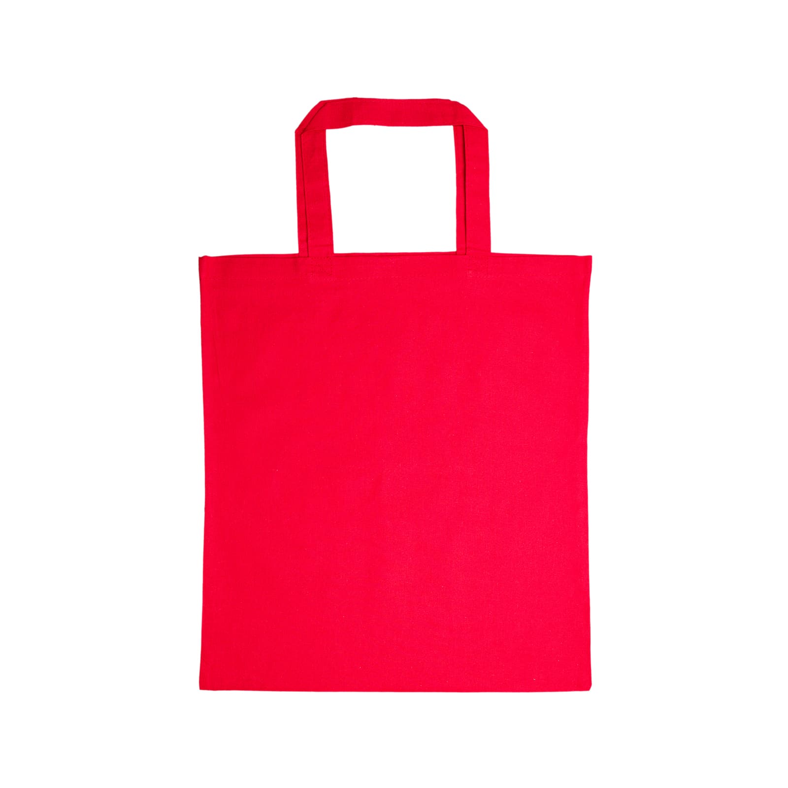 An orange cotton tote bag with short handles.