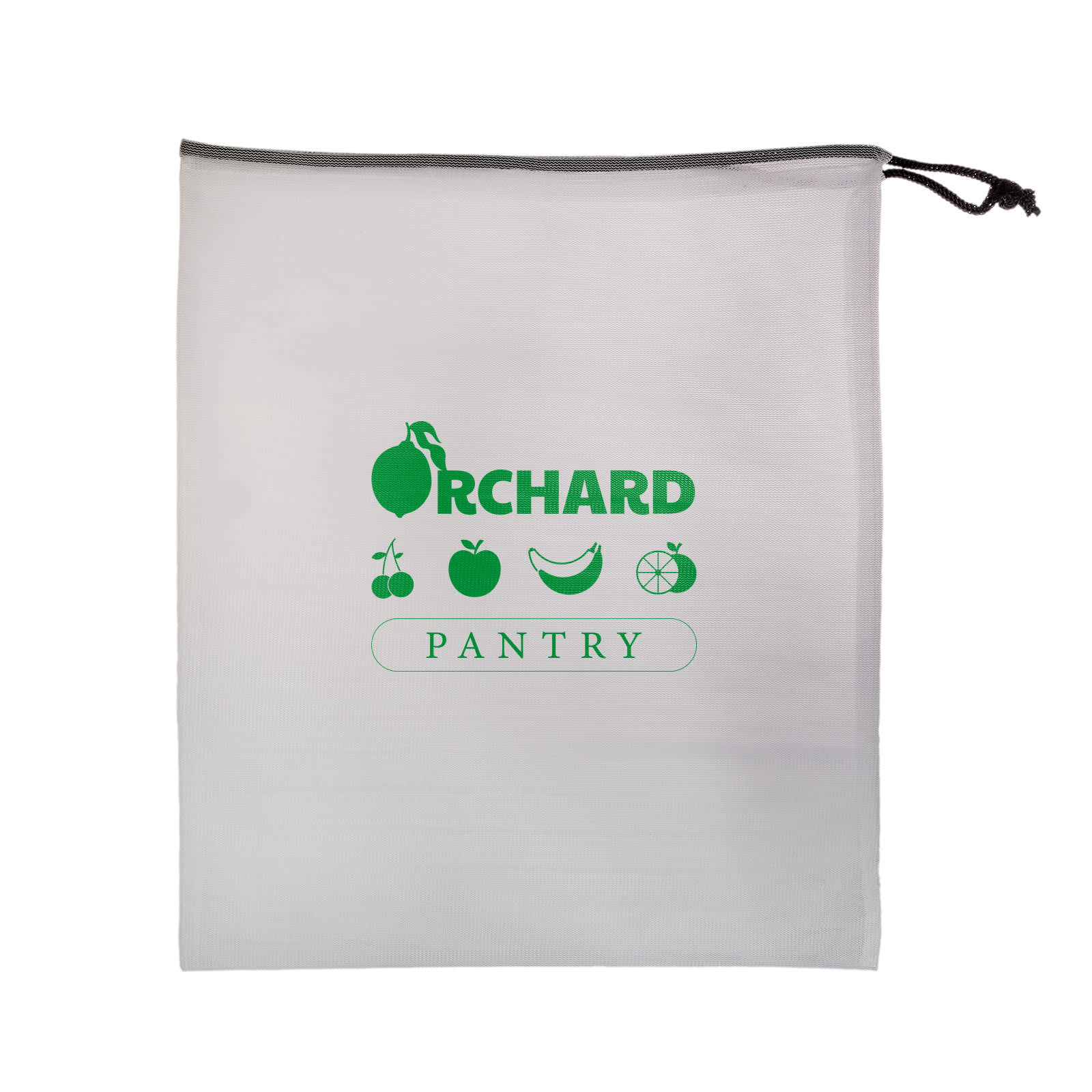 A drawstring pouch bag featuring a minimalist design with the text 