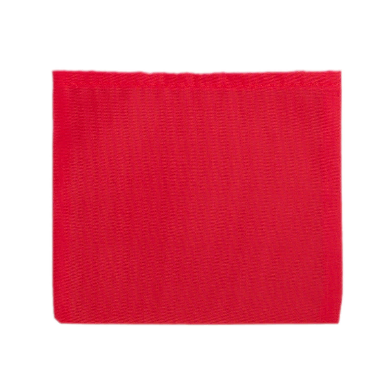 A bright red reusable grocery bag made from recycled PET material, with a simple design and no additional features.