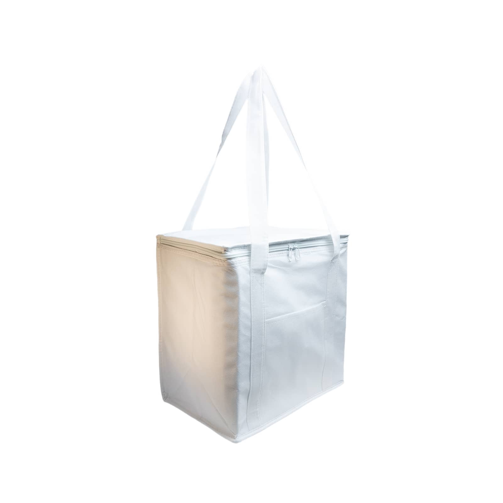 A black cooler bag with sturdy handles and a rectangular shape, designed for carrying and keeping items cold.