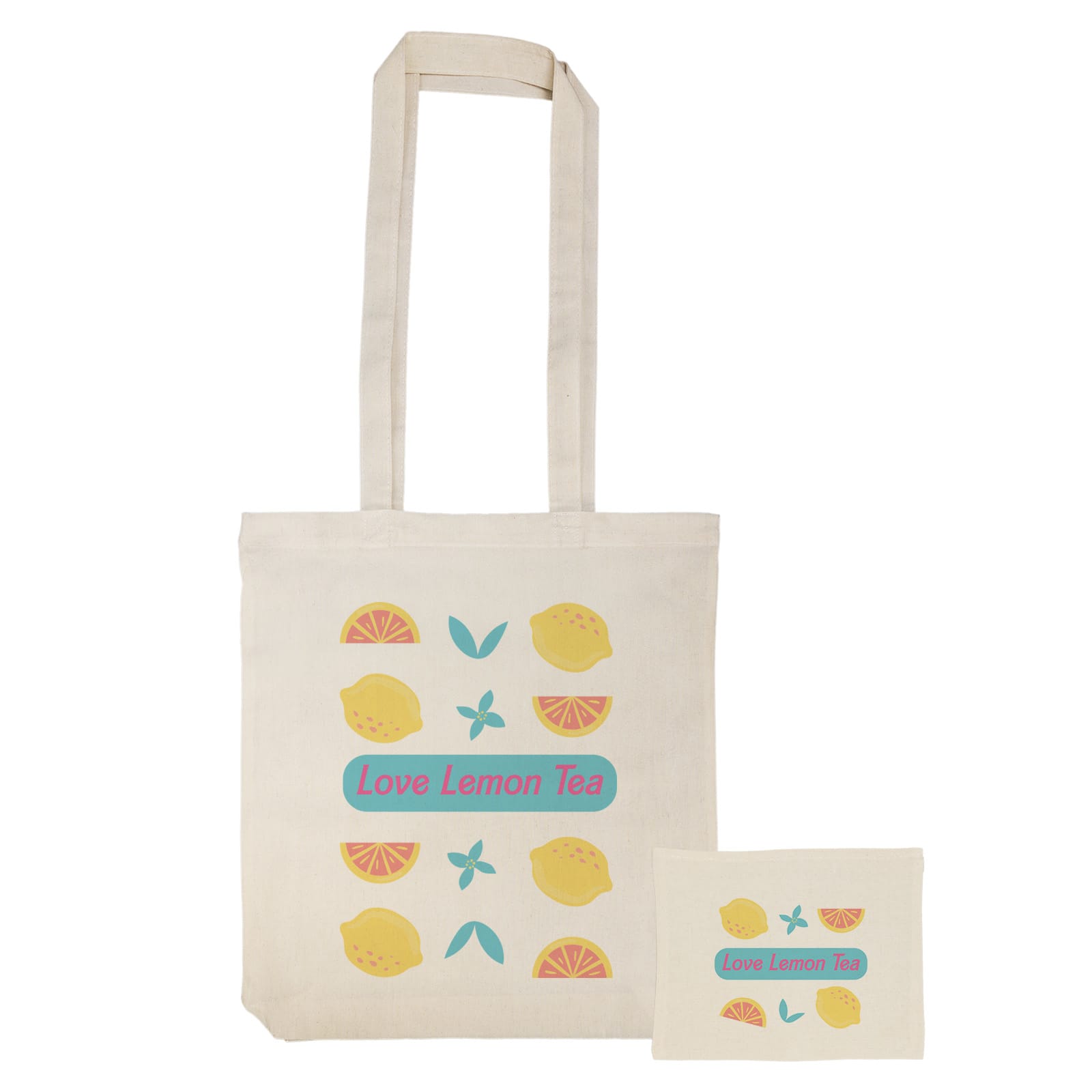 A cream-coloured tote bag is held by a person, featuring long straps and a simple design. It has a logo.
