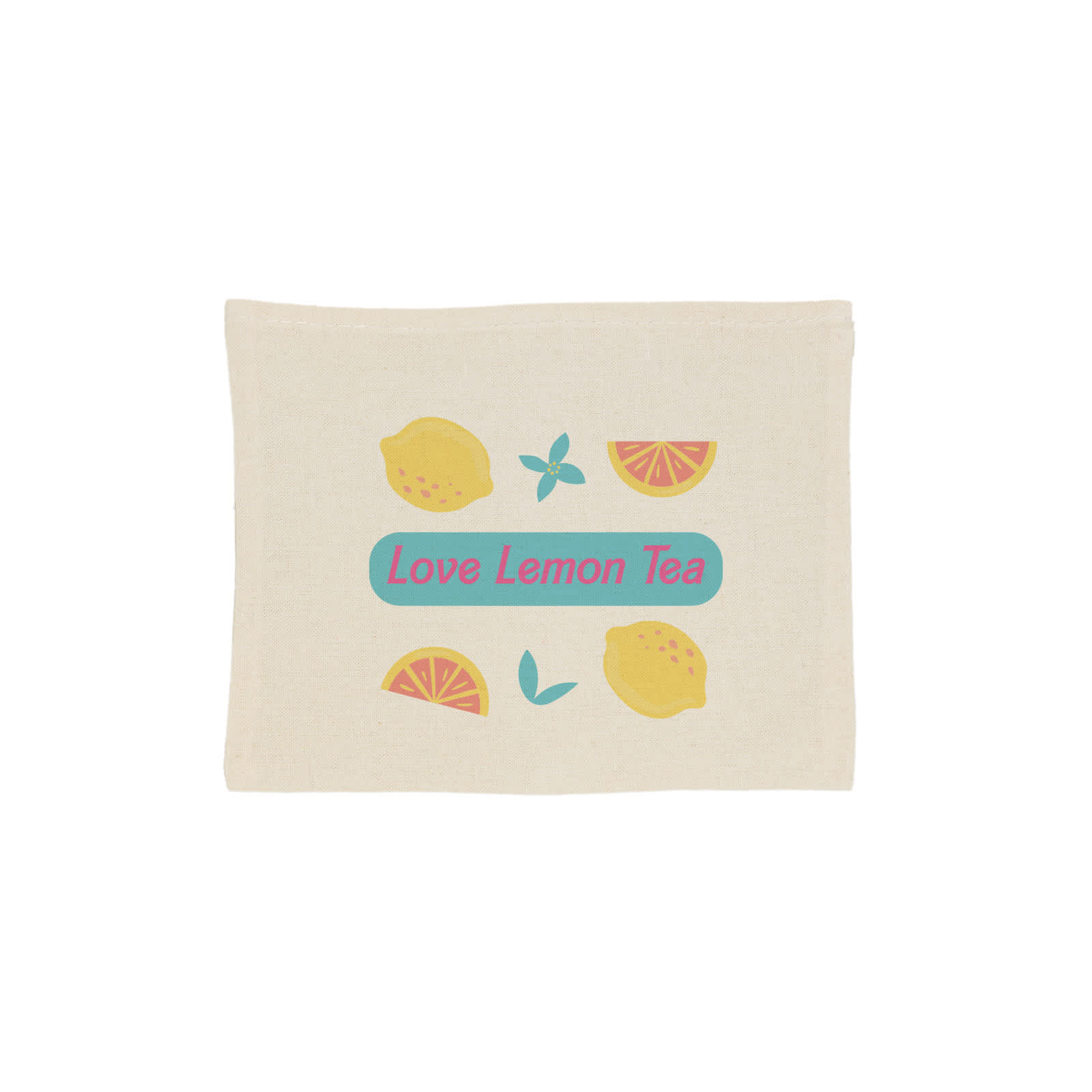 A foldable Calico tote bag featuring vibrant lemon and tea-themed graphics with the text 