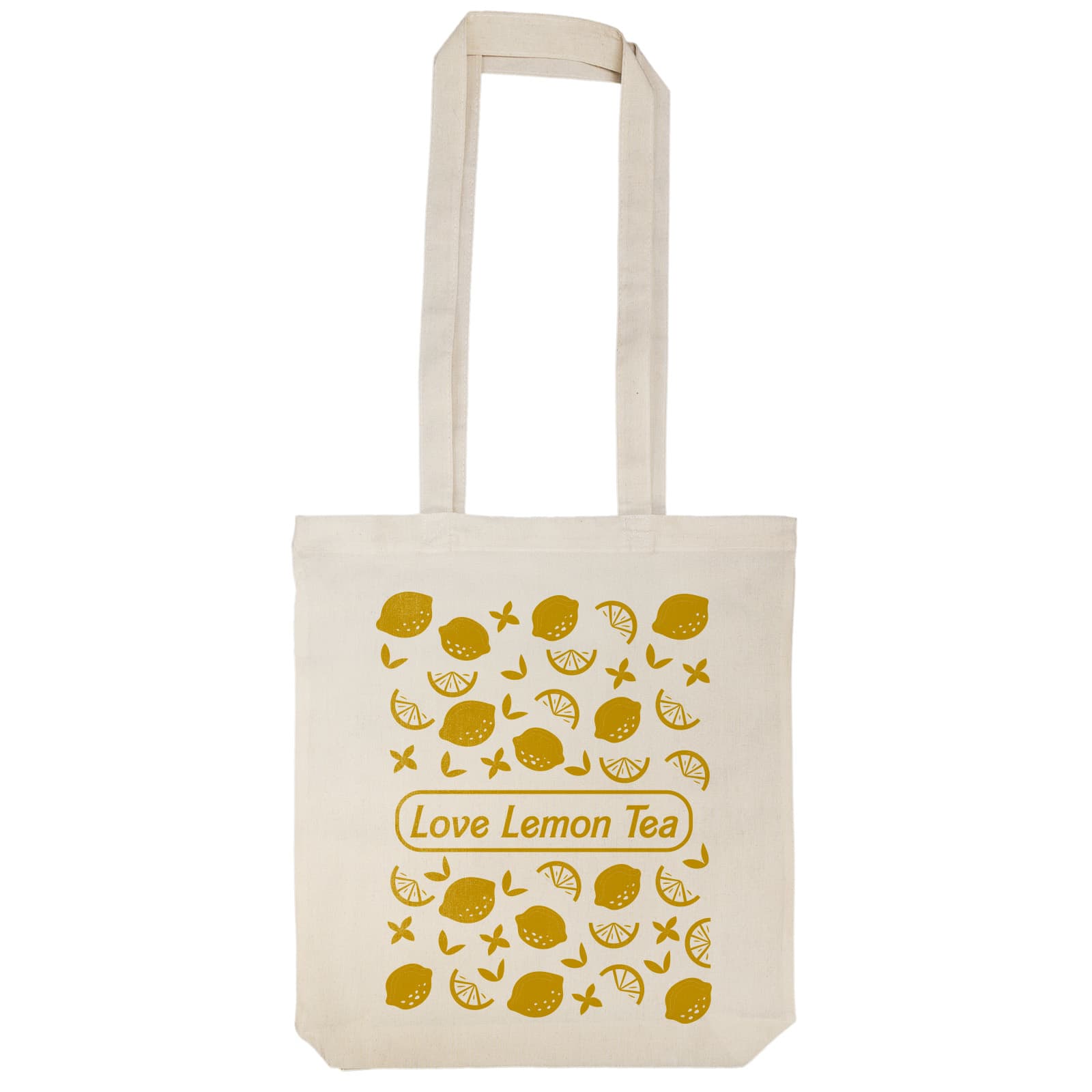 A tote bag featuring a playful lemon design and the text 