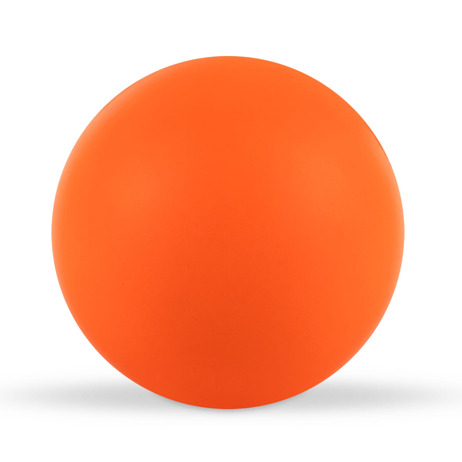 An orange round stress ball, featuring a smooth surface and a solid color design.