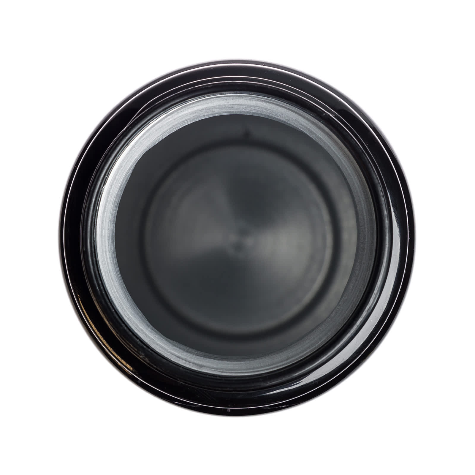 A drink bottle with a black exterior and a flip straw lid, viewed from above. It features a smooth interior.