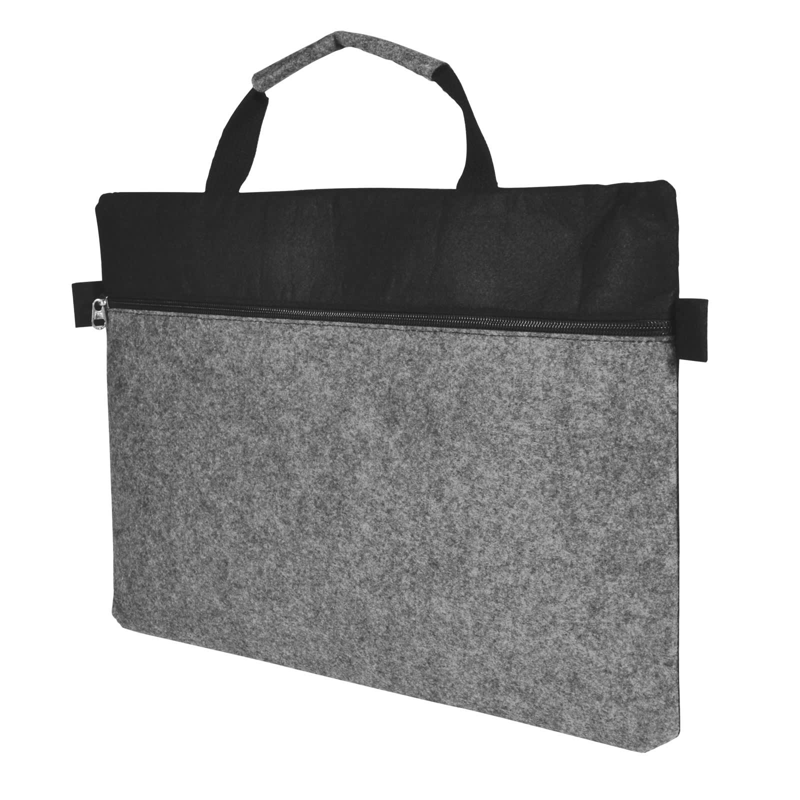 A black satchel with a top handle, made from RPET felt, featuring side flaps and a simple design.