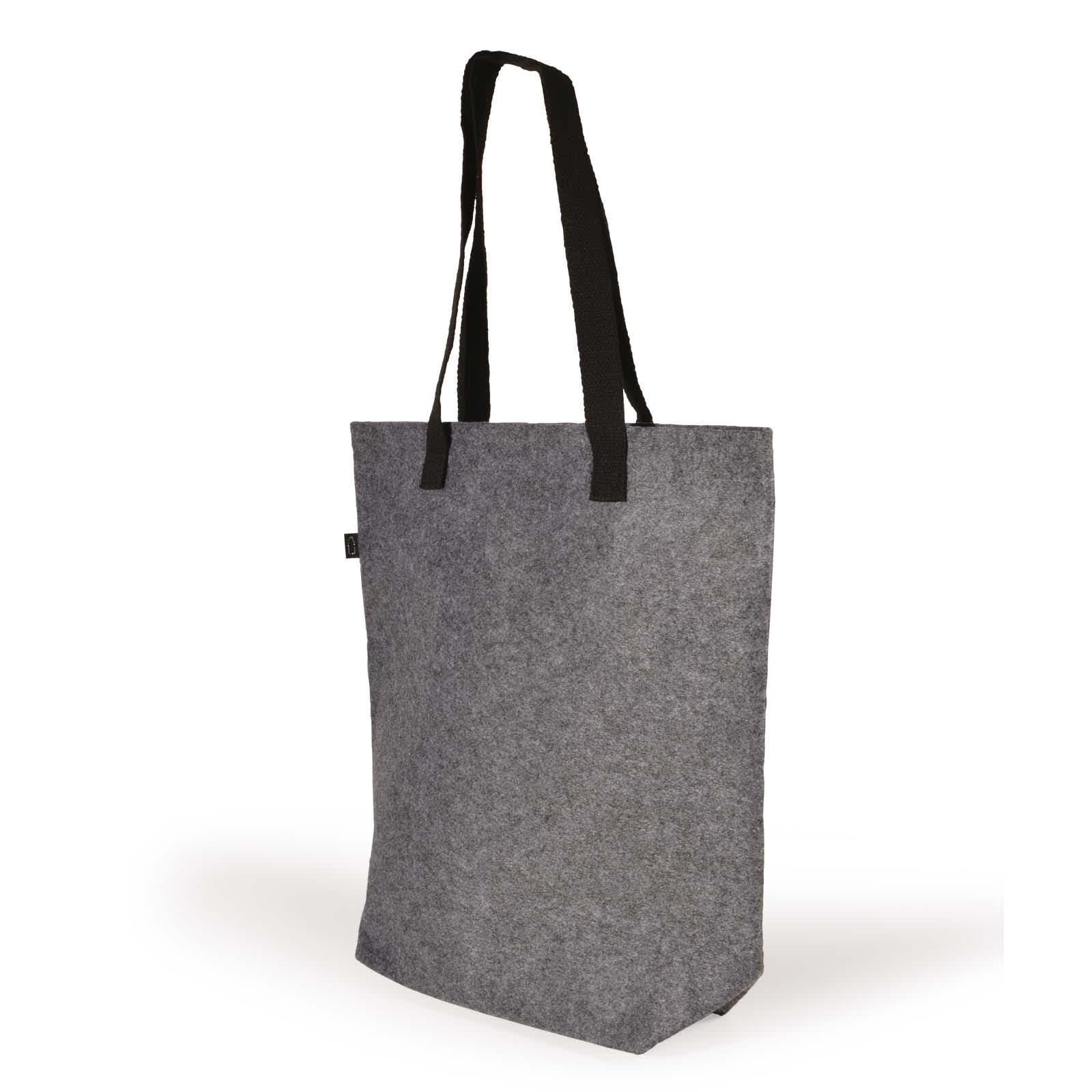 A gray RPET gusset tote bag with black handles, designed for versatile storage and carrying.