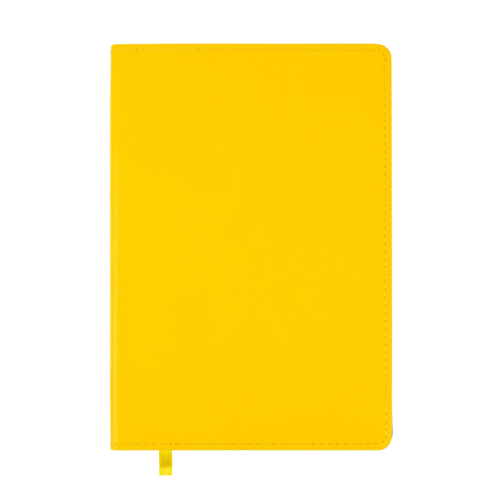 A bright yellow Genesis A5 Notebook featuring a sleek cover design and a ribbon bookmark.