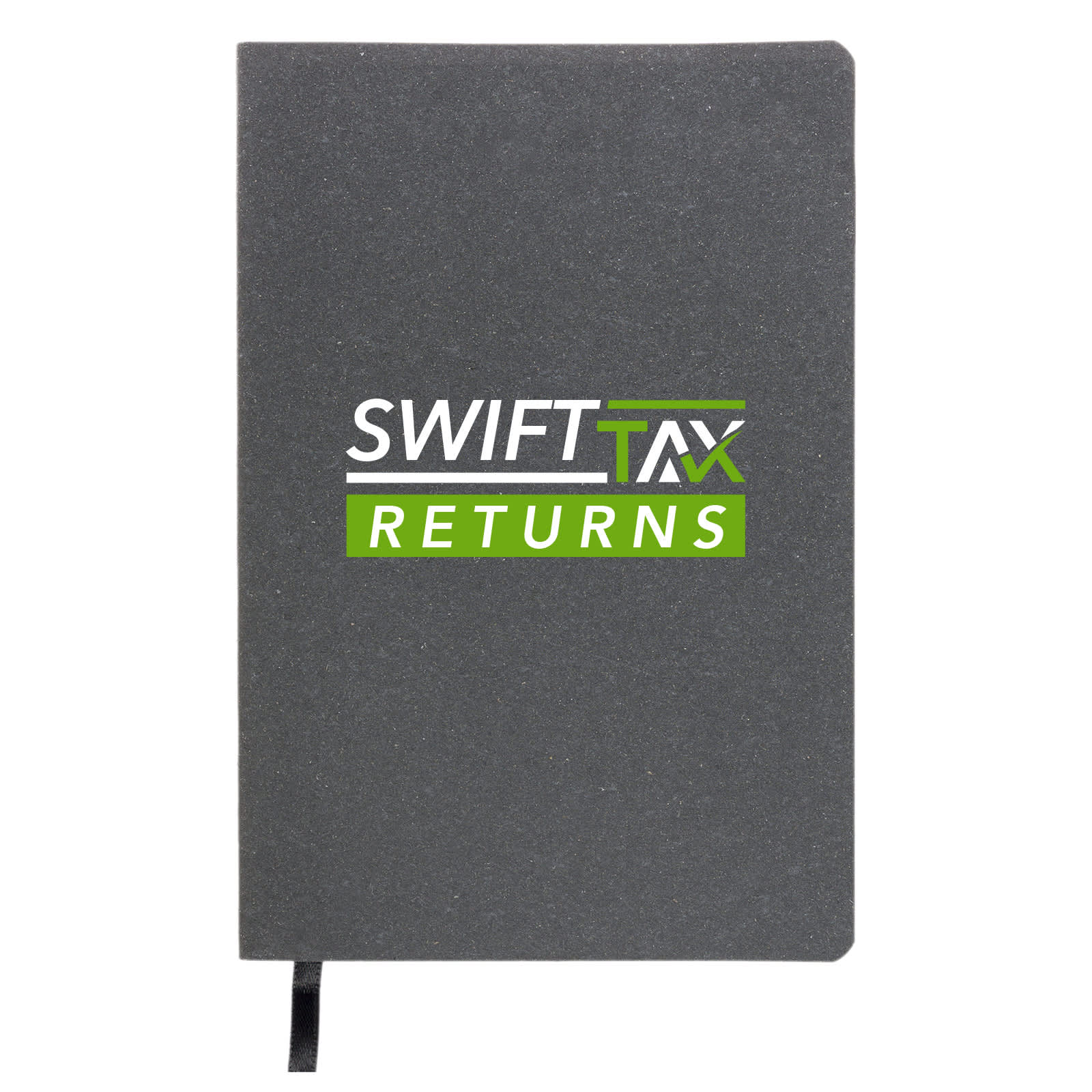 A recycled leather notebook with a soft cover featuring the logo 