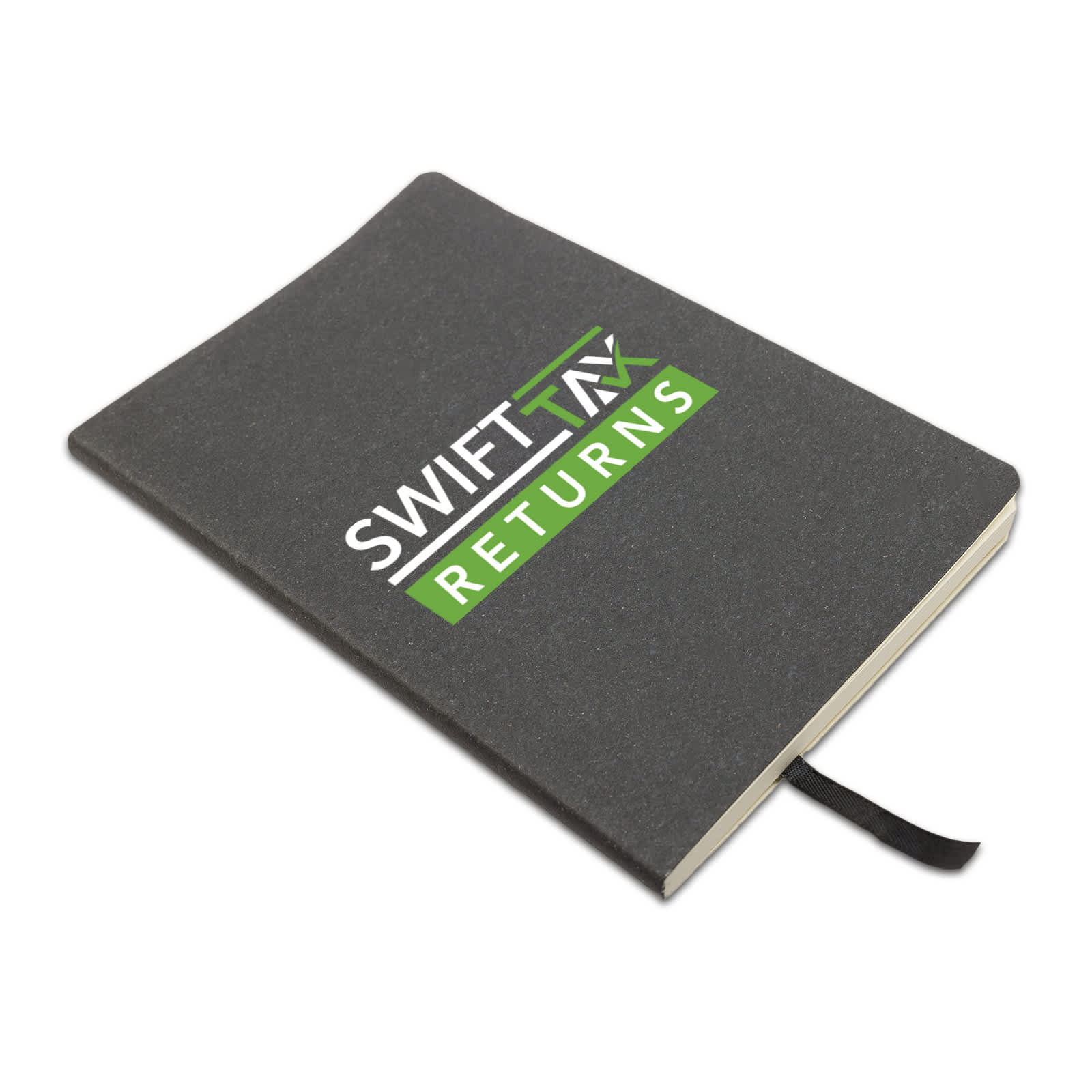 A recycled leather notebook with a soft cover, featuring 
