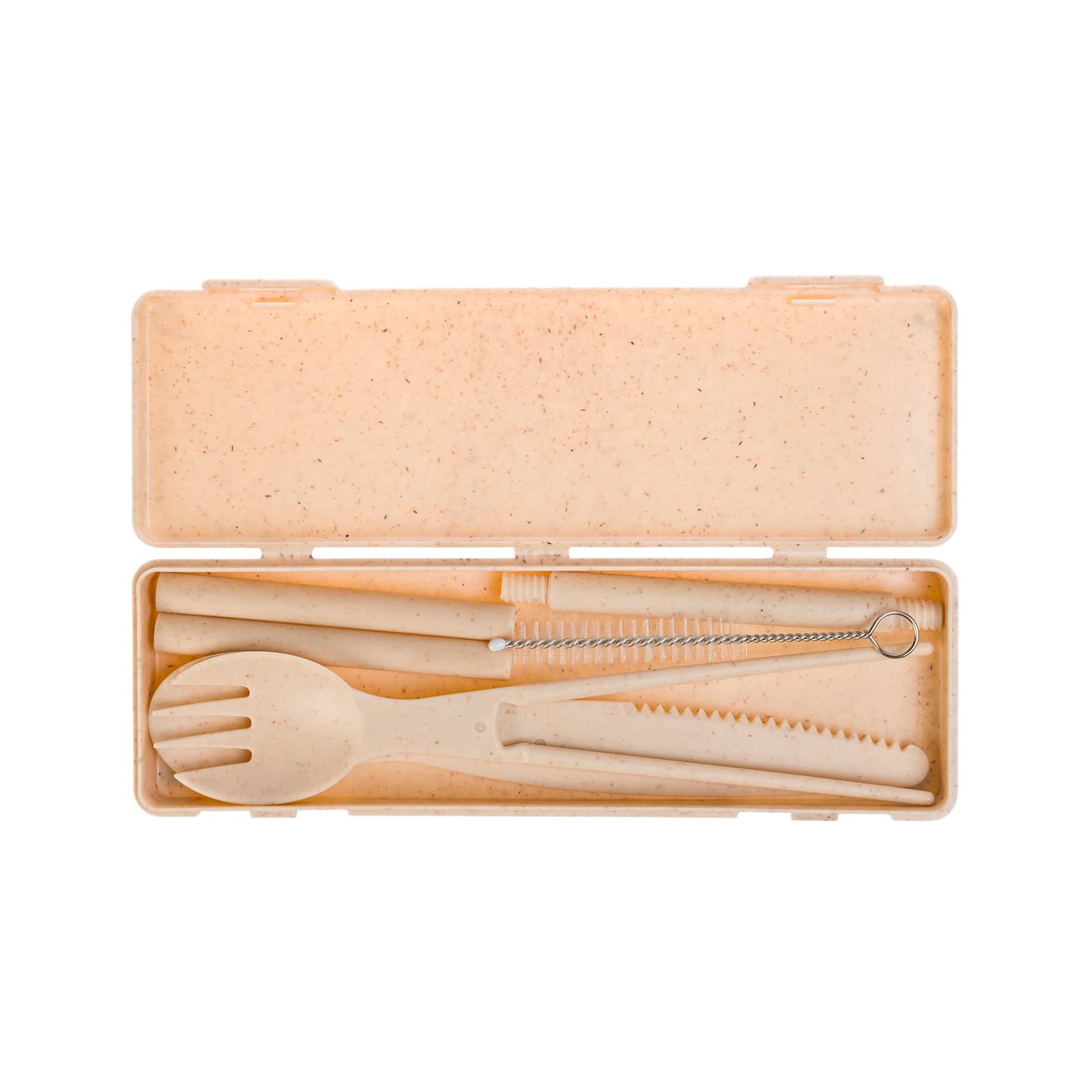A Ramen Cutlery Set featuring a spoon, fork, and a cleaning brush, all housed in a compact case.