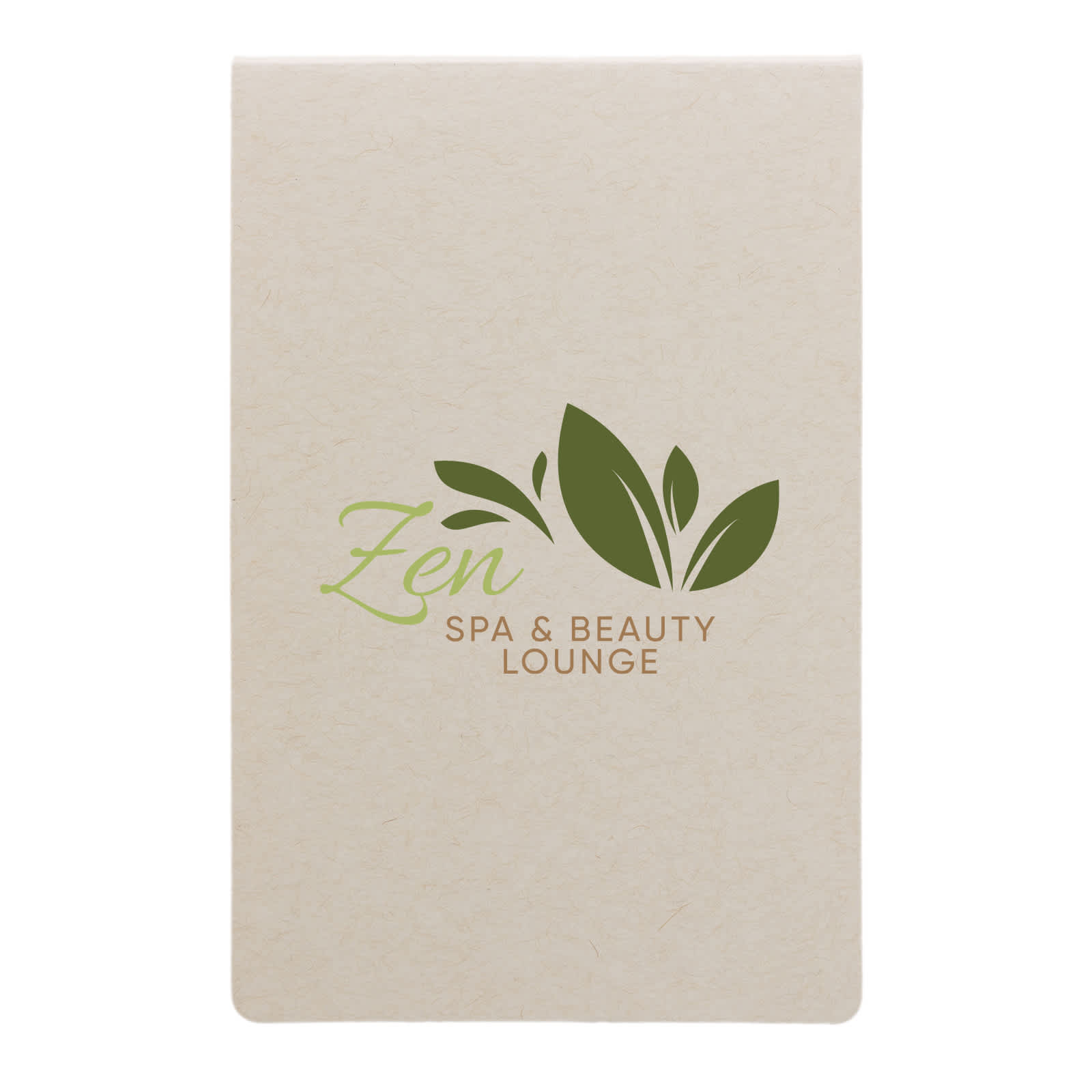 A cream-colored sticky note pad featuring a green logo with leaves and the text 
