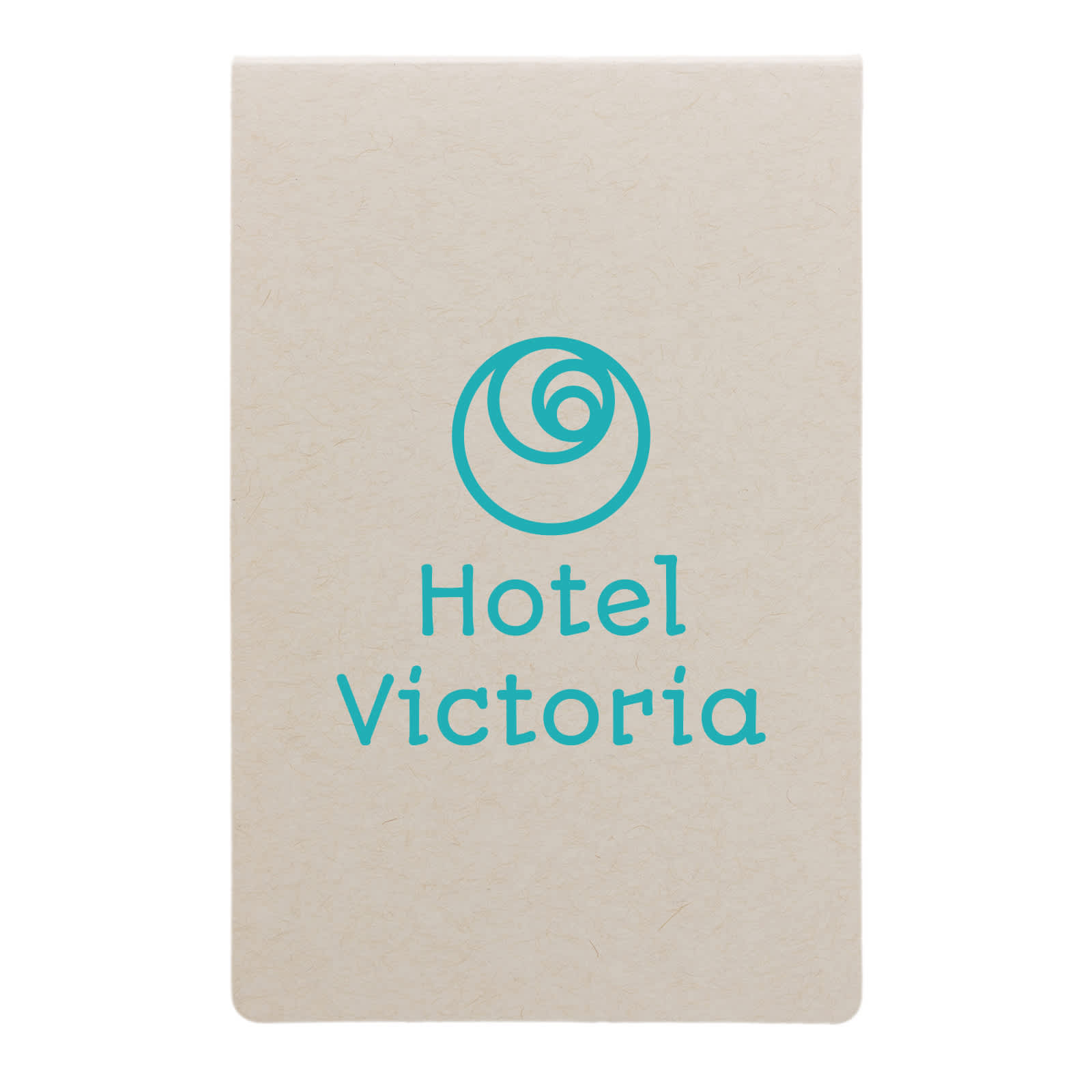 A set of beige sticky notes with a logo and the text 