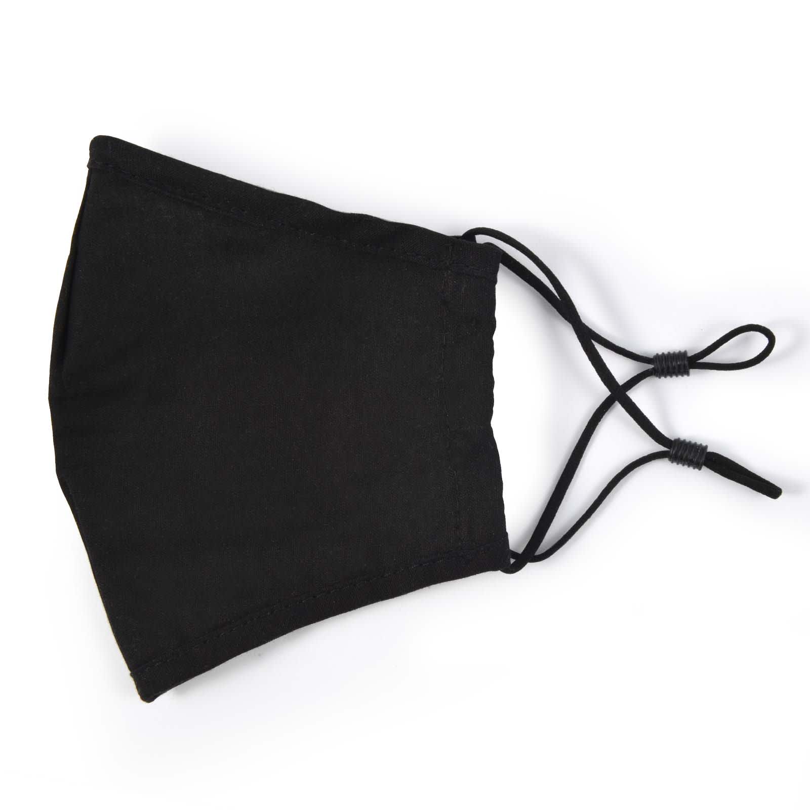 A black deluxe face mask with adjustable ear loops.