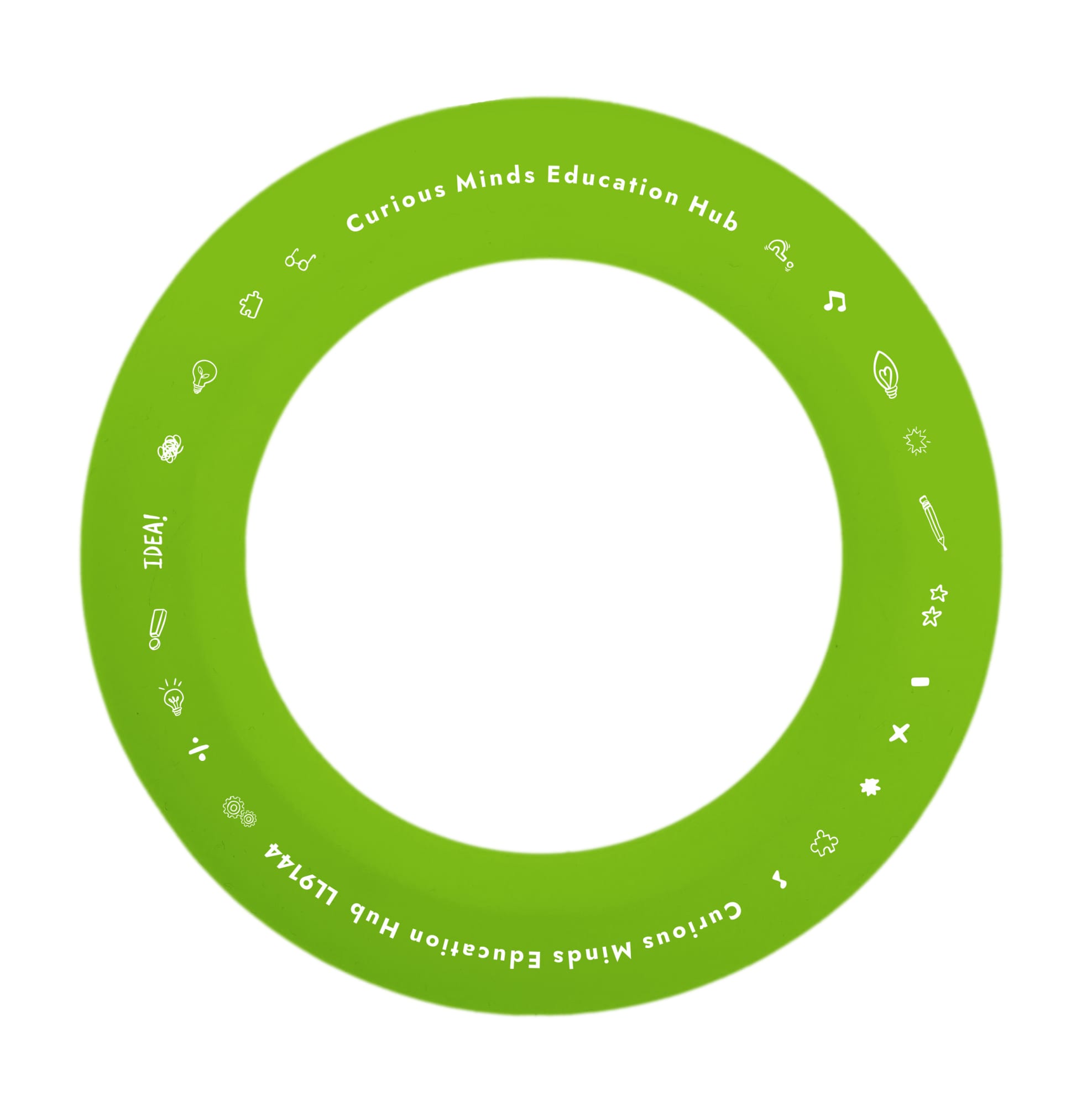 A silicone flyer in bright green featuring various icons and the text 