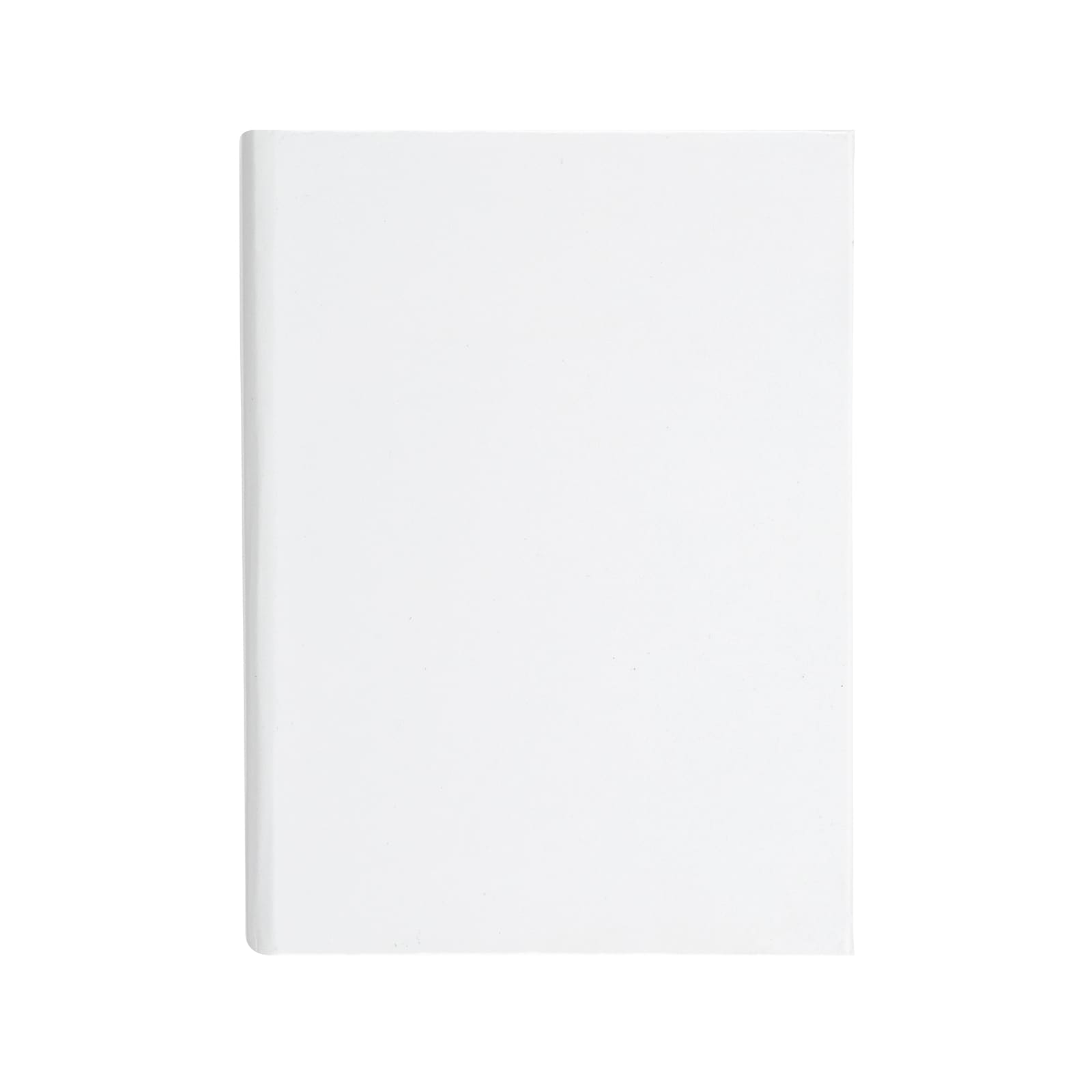 A plain white notebook with a smooth cover, featuring rounded edges and no visible branding.