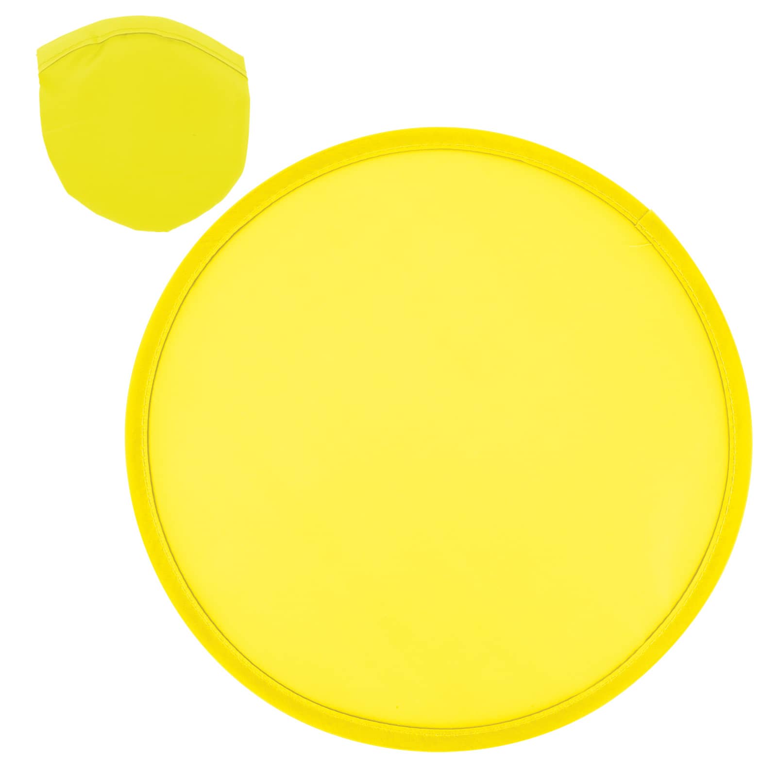 A round yellow disc with a thin border, accompanied by a smaller circular cover featuring the same bright yellow color.