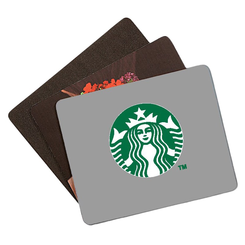 A set of mouse mats featuring a grey mat with a logo and two additional dark designs.
