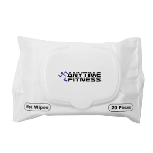 A packet of white antibacterial wipes containing 20 pieces, featuring a logo on the front.