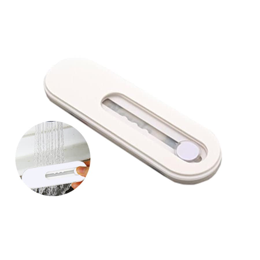 A white smartphone strap with a sliding mechanism, featuring a circular button and an opening to attach to devices.