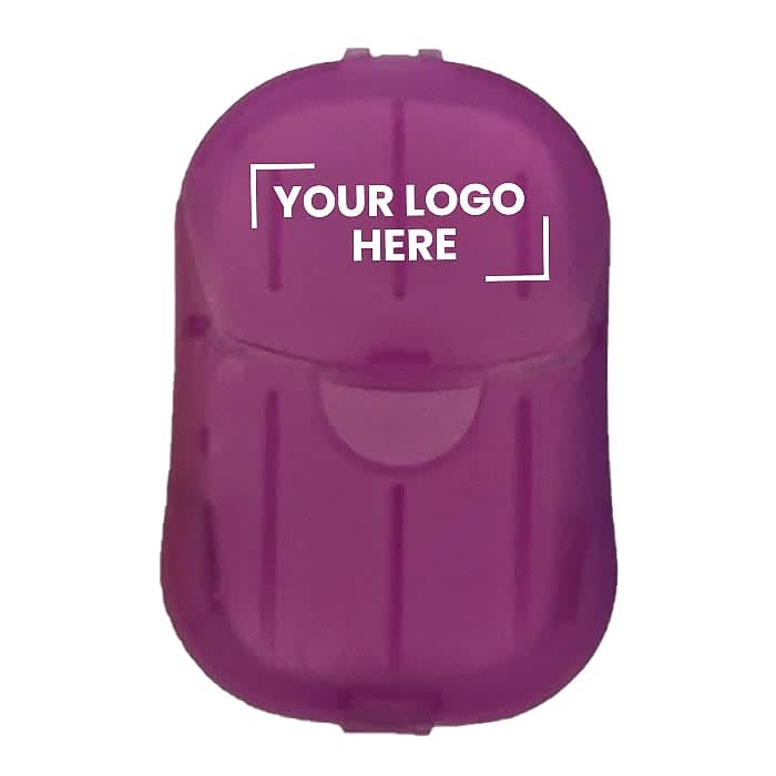 A purple drink bottle with a rounded shape, featuring a space for a logo on the front.