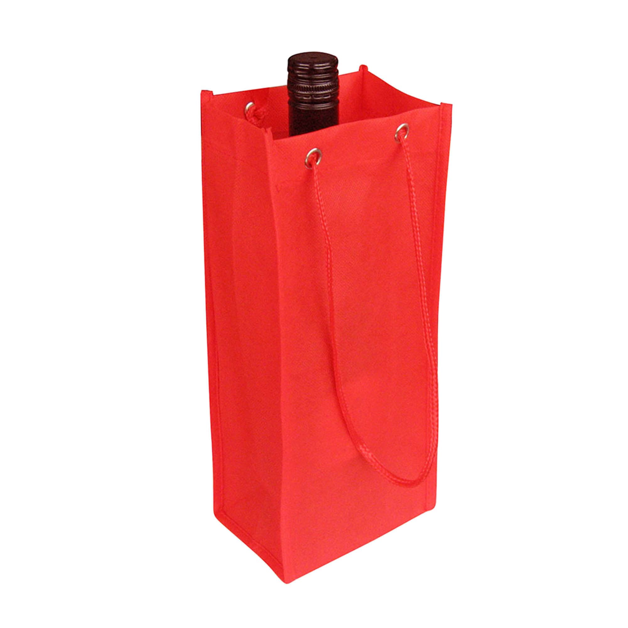 A drink bottle bag in bright red, featuring a single bottle compartment and a logo.
