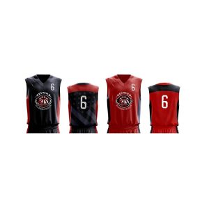 Reversible singlet featuring a black side with a logo and a red side with a logo, both displaying the number 6.