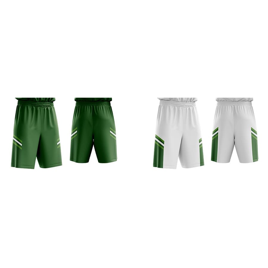 Reversible shorts featuring green and white colours, with a logo on the waistband and side stripe design.