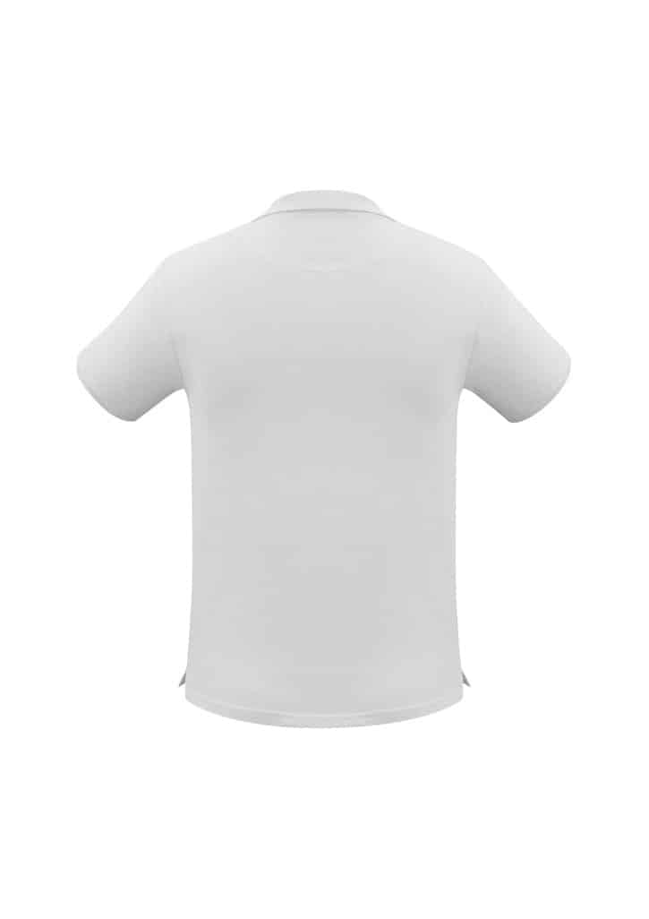 A white men's neon short sleeve polo shirt featuring a logo on the front.