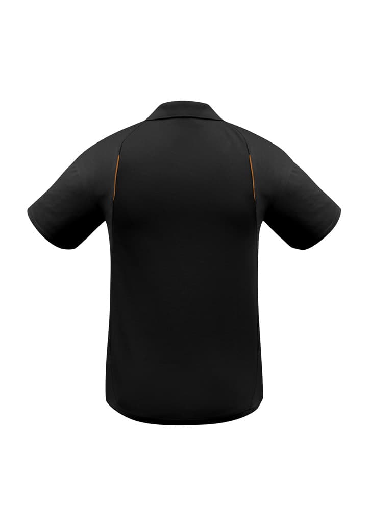 A black short sleeve polo shirt with a subtle design. Features a logo on the front.