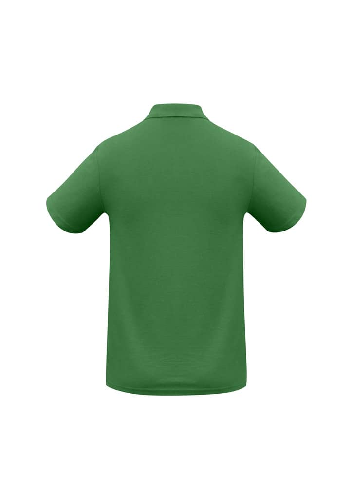 A green men's polo shirt with a classic collar and short sleeves, featuring a logo on the front.