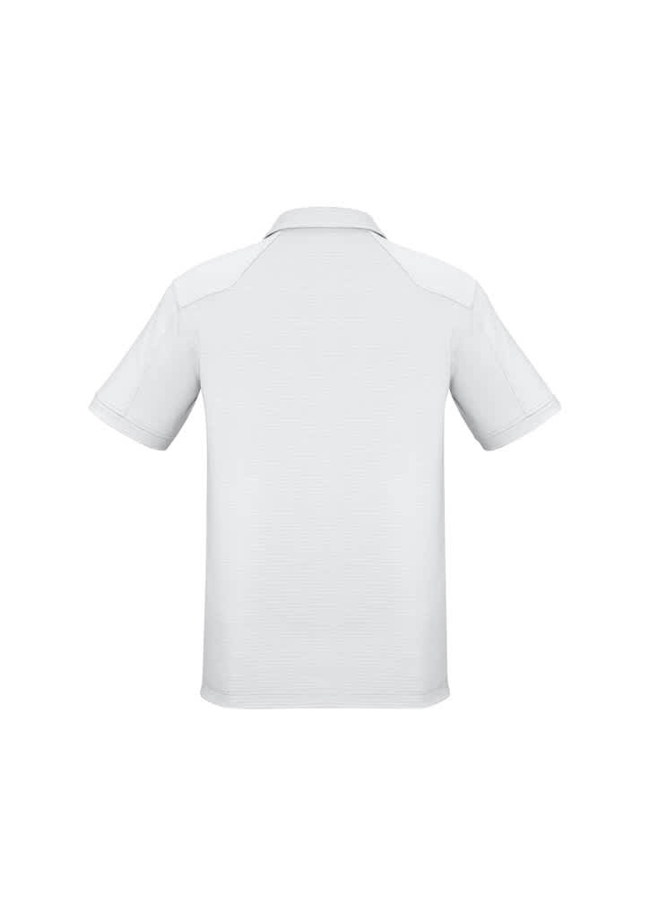 A plain grey men's short sleeve polo shirt with a collar, featuring a logo on the front.