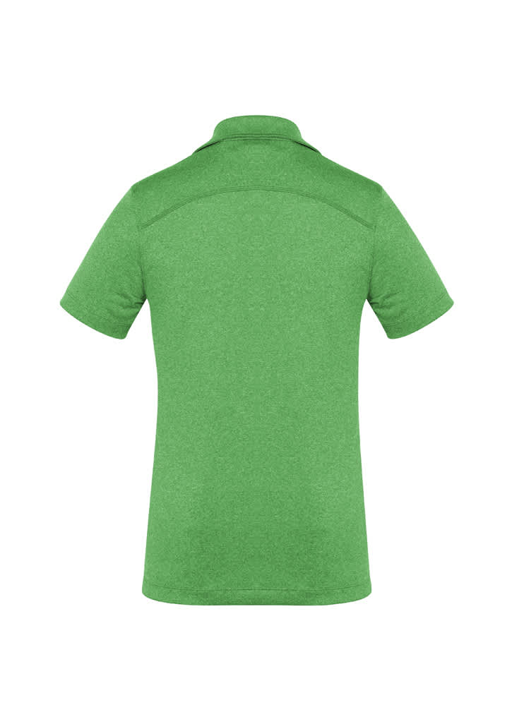 A vibrant green women's polo shirt featuring a classic short sleeve design and a back view. It has a logo.