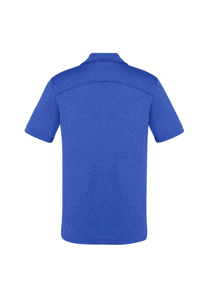 Men's Aero Short Sleeve Polo in blue, featuring a back view with a subtle texture and a logo.