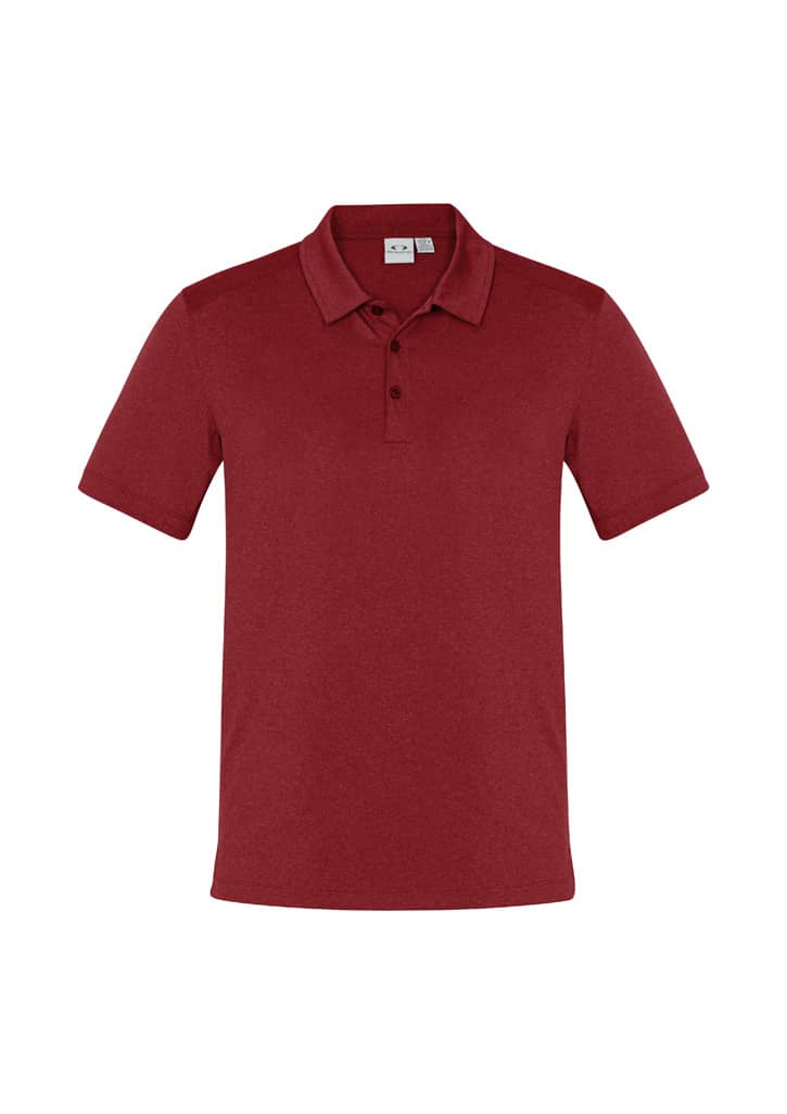 A red short sleeve polo shirt with a classic collar and a logo on the chest.