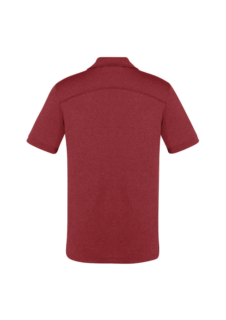 A red short sleeve polo shirt with a classic collar and a subtle logo on the back.