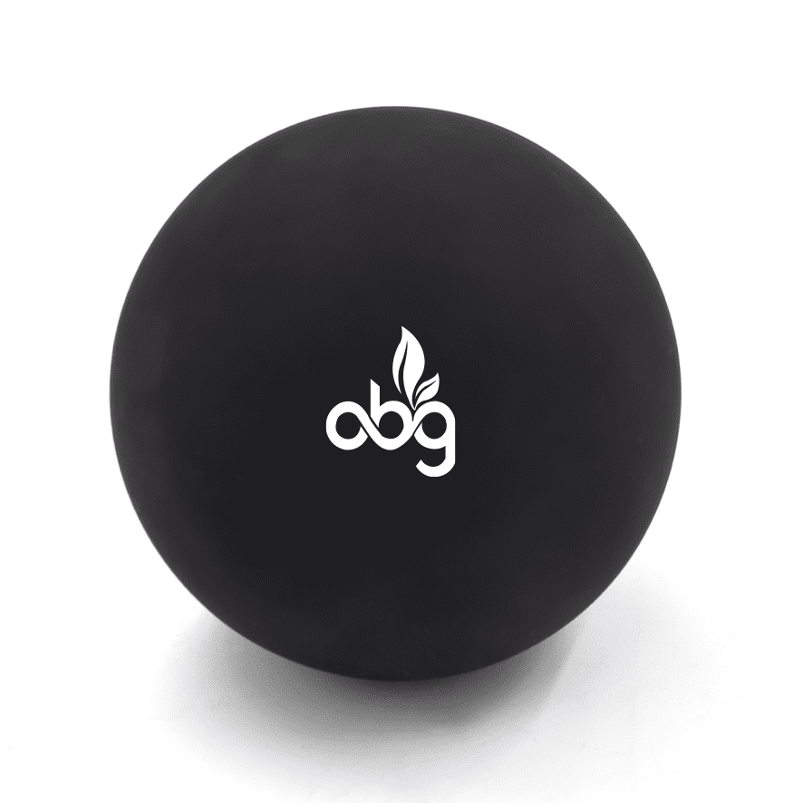 A black high bounce ball with a logo. The surface appears smooth and rounded, ideal for fun and games.