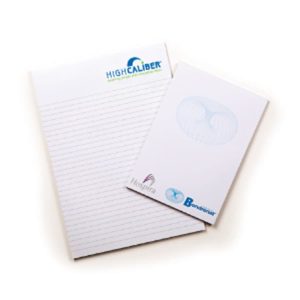 A4 notepad featuring 50 lined leaves, white colour, and includes branding elements. Australian made.