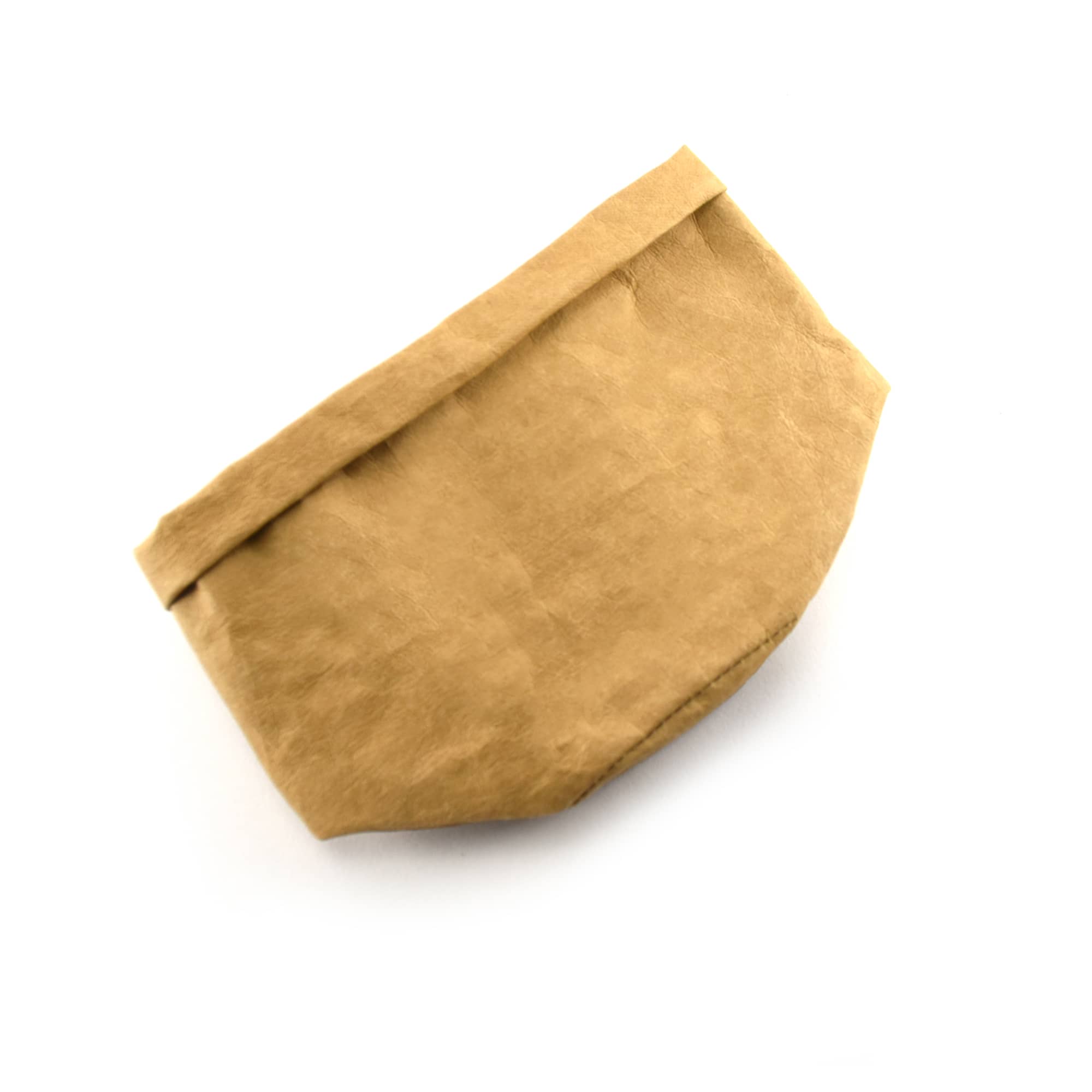 A brown kraft paper storage bag with a folded top, featuring a simple and natural design.