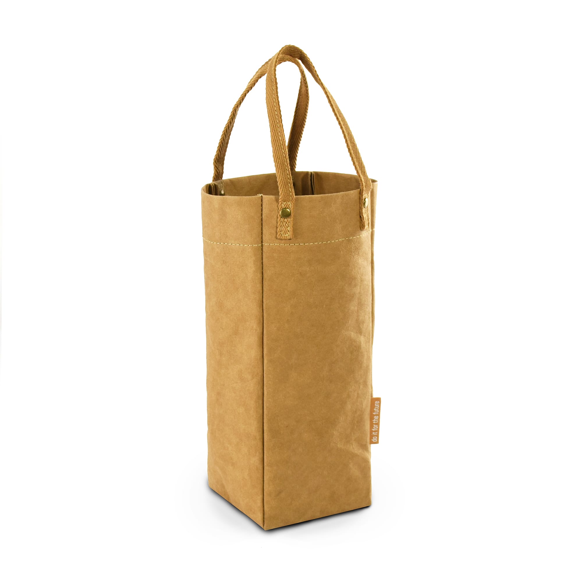 A drink bottle carry bag made of kraft paper, featuring a natural brown colour and sturdy handles.